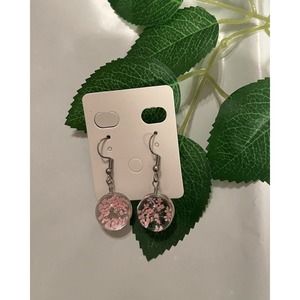 1 Pair Pink Delicate Crystal Glass Dried Flower Ball Pendant Bead Earrings